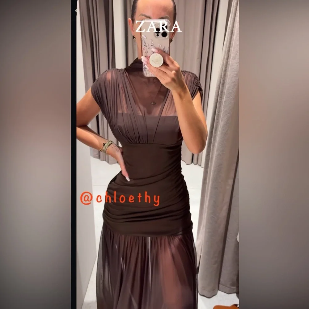 Zara Asymmetrical Brown Dress - Picture 4 of 10